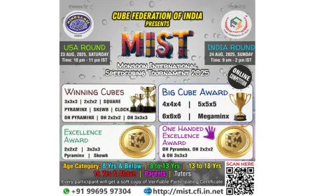 Cube Federation of India and Mindgamez Announce MIST 2025 Monsoon SpeedCubing Tournament