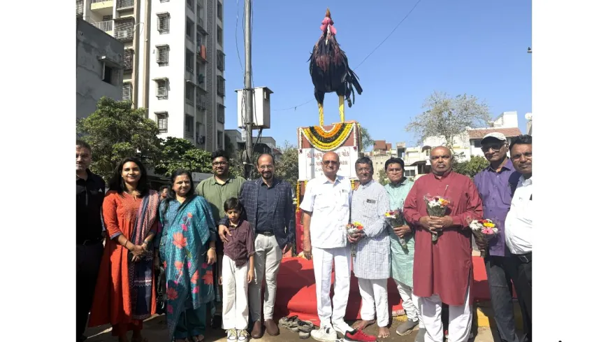 Shri Bahuchar Mata Chowk Renovated at Bhulabhai Park; Rooster Sculpture Made from 2000 kg Waste Metal Unveiled